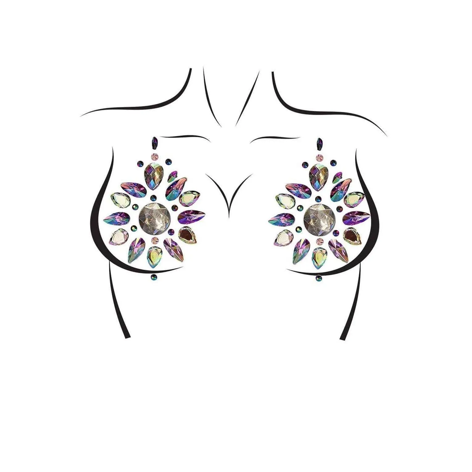 Women's Nipple Pasties - 1 Pair Iridescent Starburst Rhinestone Statement Piece, Sheer Comfortable Self-Adhesive Bra Accessory for Festival, Beach, Costume, Accessories