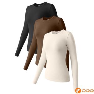 OQQ Women's 3 Piece Long Sleeve Tops Crew Neck Stretch Fitted Underwear Layer Tee Shirts Floral Plain Casual - Polyester, Womenswear Comfort Nylon