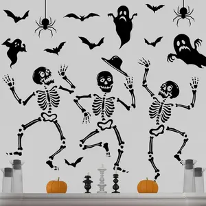 Halloween Wall Decals Skeleton Window Clings Scary Skull Wall Stickers Halloween Bats Ghost Decorations for Indoor Bathroom Door Decor Home Haunted House Party Supplies(Classical)
