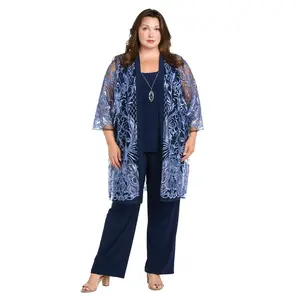 Sequined Embroidered Lace Pantsuit - Plus