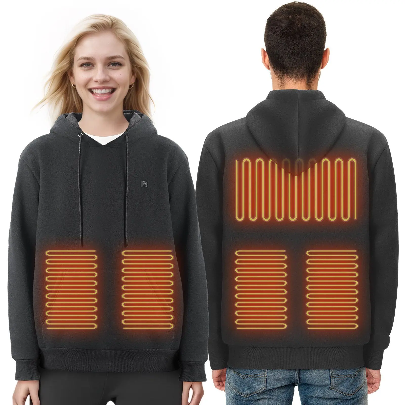 VEVOR Heated Pullover Hoodie Tops, Unisex Long Sleeve Menswear with Carbon Fiber Heating, Battery-Included, XL Black for Men & Women, Rapid Heat