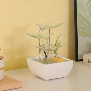 1PC Glass desktop fountain home decoration USB powered business gift decoration fountain bedroom and living room LED lighting decoration handicraft statue