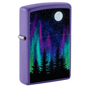 Zippo Northern Lights Design Purple Matte Pocket Lighter - Made in USA