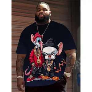 Men's Hop Cartoon Animal Print Shirt, Casual Crew Neck Short Sleeve Top, Regular Fit, Summer Streetwear Running & Daily Wear, Plus Size Cotton Menswear men gifts  good graphic tees y2k  outfits  men