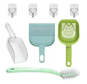 Convenient Pet Cats Toilet Cleaning Kit with Cat Litter Box Scooper/Cat Litter Picker/Handheld Dustpan/Broom/Brush/Paste Hooks Good for self Cleaning cat Litter Box.