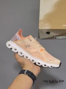 Arch Cushion All-Day Work Walking Sneakers, Peach Gradient Perforated Mesh Upper, Split Hollow White Rubber Outsole Office Casual Footwear For Women