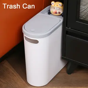 Kitchen Trash Bin Household Creative Gap Waste Can Paper Basket for Bathroom Toilet Bedroom Living Room Press Type Trash Can Grey