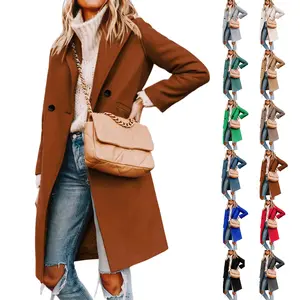 Buenoble Women's Wool Blend Coat Fall Winter Notch Lapel Long Peacoat Chic Street Style Jacket