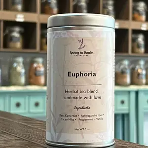 Euphoria Tea Blend Organic Natural ingredients : Ashwagandha, Kava Kava, Cacao nibs, Peppermint, VanillaHerbal Beverage