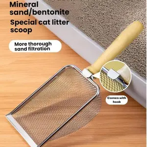 Stainless Steel Cat Litter Shovel with Hook for Thorough Filtration Special Mineral Sand Bentonite Easy Hanging Hygienic Cat Care Single Item Scoop