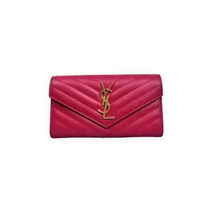 Pre-owned Yves Saint Laurent Matelasse leather Shoulder Bags Envelope Flap bag Grain De Poudre Fuchsia pink Very Good S014260428014