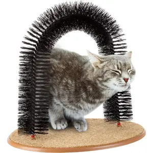Cat Self-Groomer - Bristle Ring Brush Cat Arch with Carpeted Base, Back Scratcher and Massager for Controlling Shedding and Claws by (Black)