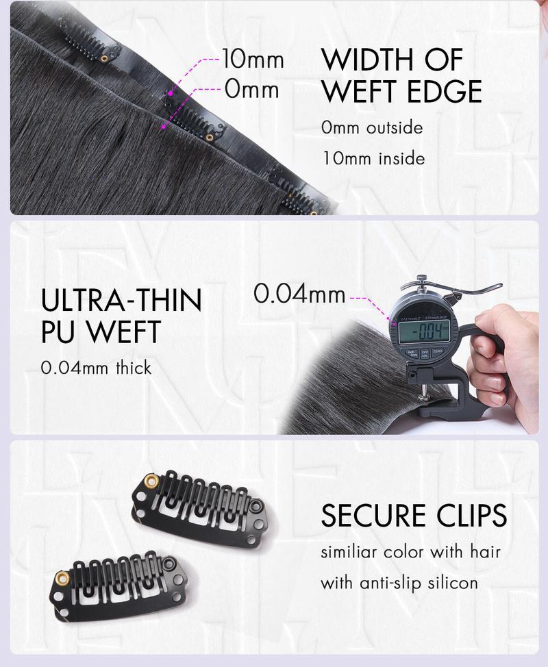LUVME 100% Virgin Human Hair Extensions 3.0 Upgraded Ultra Soft Zero Trace Clip-ins Invisible Edge Silky Straight Natural Ends