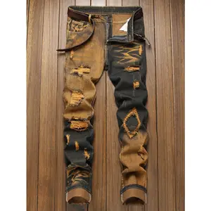 Trend ripped fashion comfortable denim men's trousers