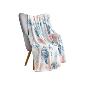 Decorative Ocean Life Coastal Throw Blanket: Soft plush velvet fleece with calming shades of blue and soft coral pink, an accent for sofa, couch, chair, bed, or dorm (Kai). Luxuriously soft, perfectly warm—your cozy companion and your sofa’s best friend.