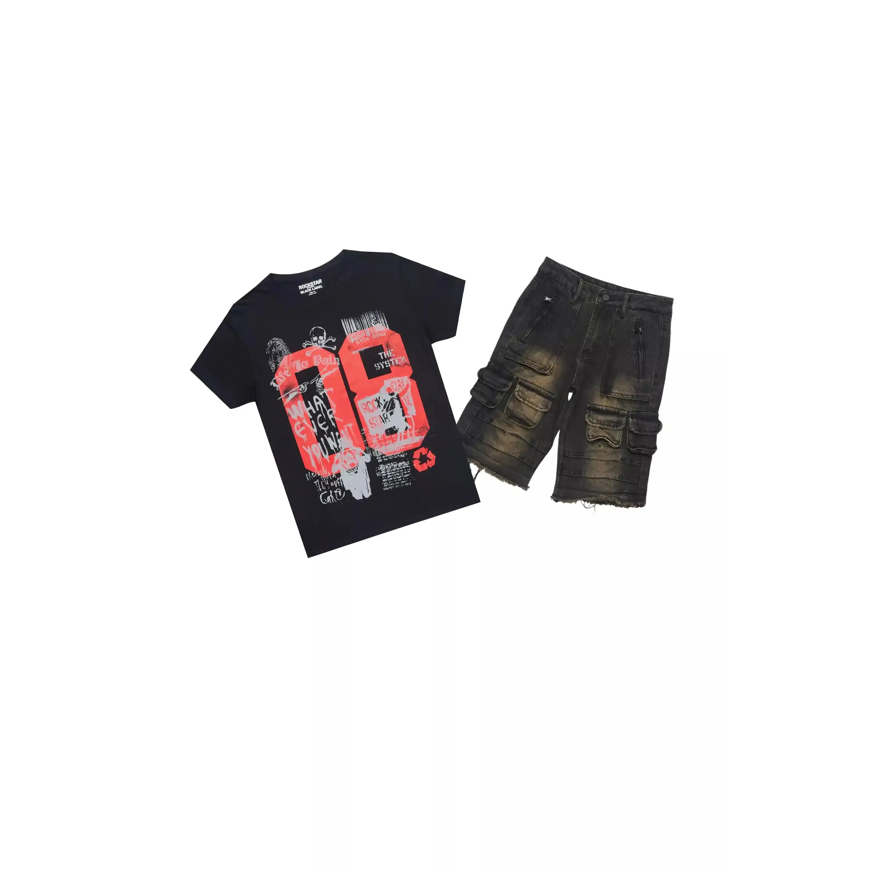 Boys Beau Black/Grey T-Shirt/Denim Short Set
