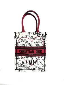 Pre-owned Dior Canvas Embroidered Medium Dioramour Graffiti Book Tote Latte Multicolor