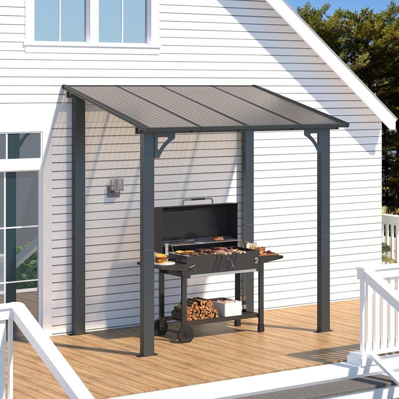 Gazebo Outdoor Pergola for Patio, Large Wall-Mounted Hard Top Lean to Metal Gazebo Shelter Pergolas Furniture