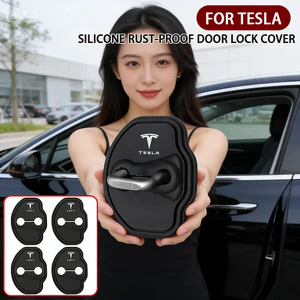 2026 New 4Pcs Tesla Car Silicone Door Lock Cover Shock Absorber Protective Sticker for Tesla Model 3 Y S X Roadster SpaceX Cybertruck Car For Car Décor