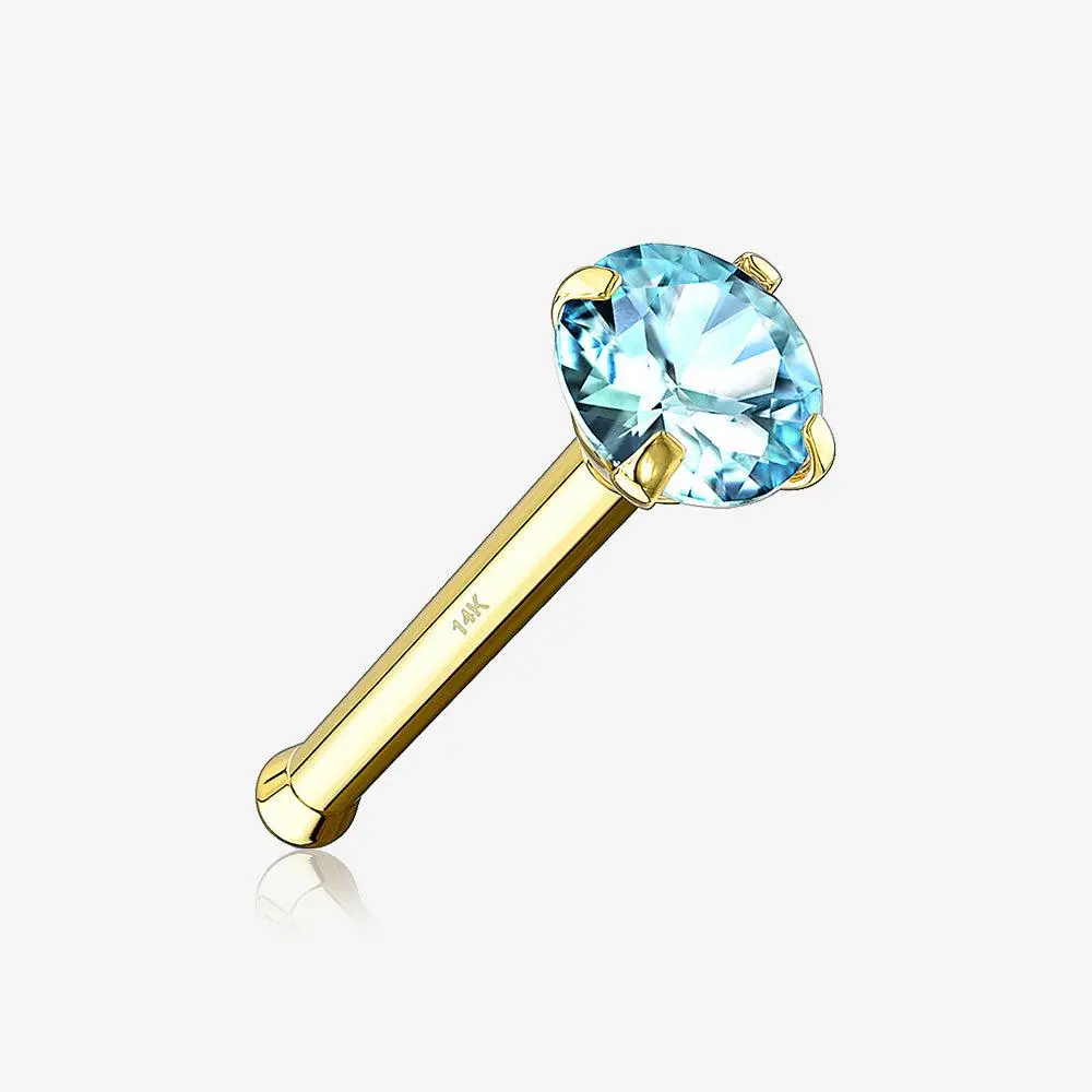 14 Karat Gold Prong Set Gem Top Nose Stud Ring