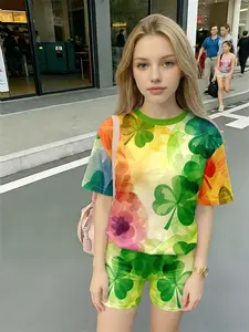 Luxury Vibrant Style | Kids Set, Gradient Clover Element Full Print, Skin-friendly 2-Piece Set