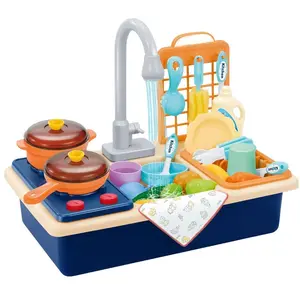 1 Set Children’s Kitchen Play Sink Set with Stove and Circulating Water, Featuring Working Faucet, Stove, Light and Sound Effects, Realistic Dish Basin, Pretend Play Water Kitchen Toy, Role-Play Toy for Ages 3–5 (Batteries Not Included)