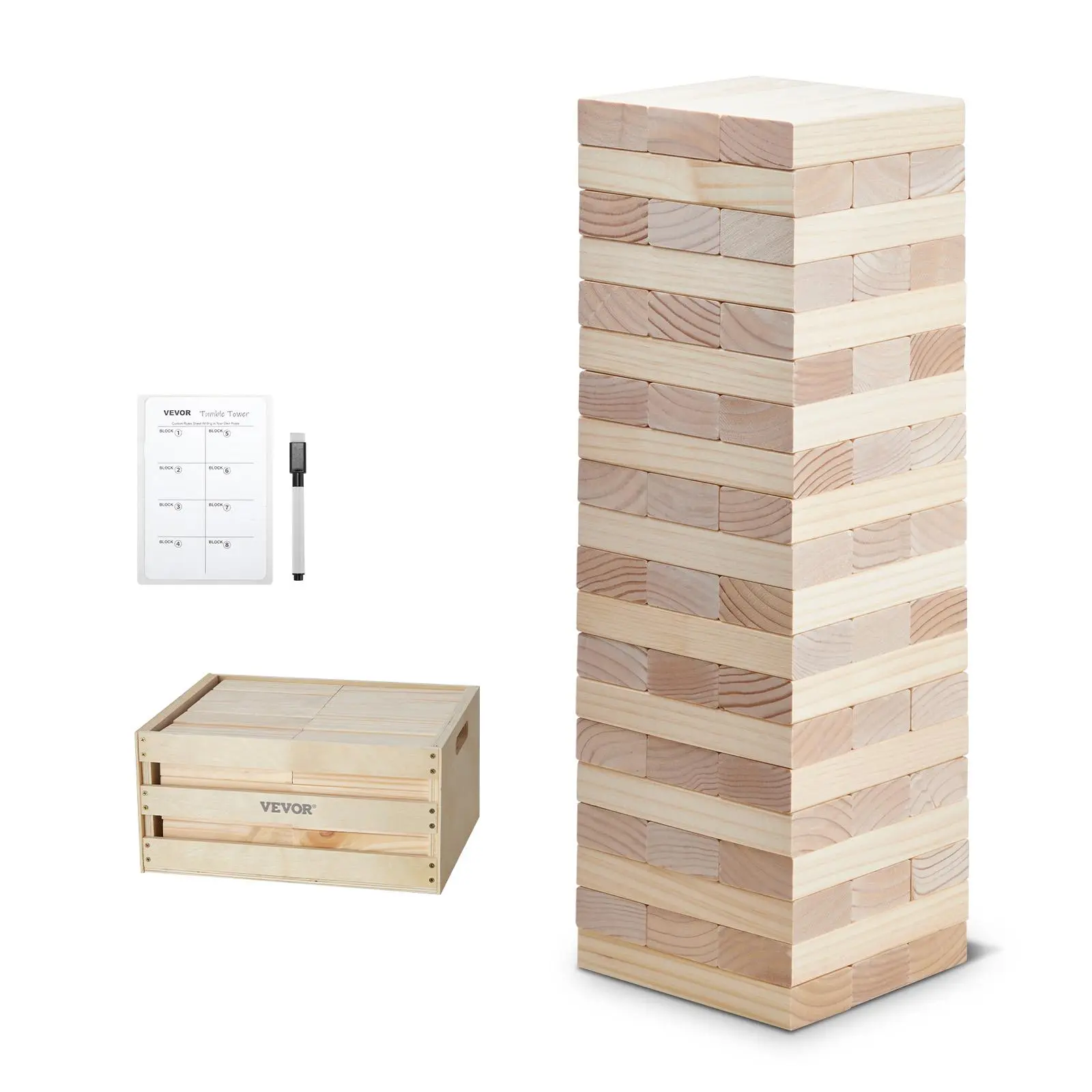 【SummerFinds】VEVOR Tumbling Timber Toy,  60 Blocks Giant Tumble Tower Blocks Game, Pine Wood Tumbling Tower Game with Storage Crate and Scoreboard, Wooden Stacking Game, Tumble Tower Family Games for Indoor/Outdoor
