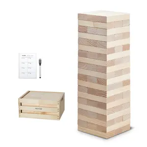 VEVOR Tumbling Timber Toy,  60 Blocks Giant Tumble Tower Blocks Game, Pine Wood Tumbling Tower Game with Storage Crate and Scoreboard, Wooden Stacking Game, Tumble Tower Family Games for Indoor/Outdoor