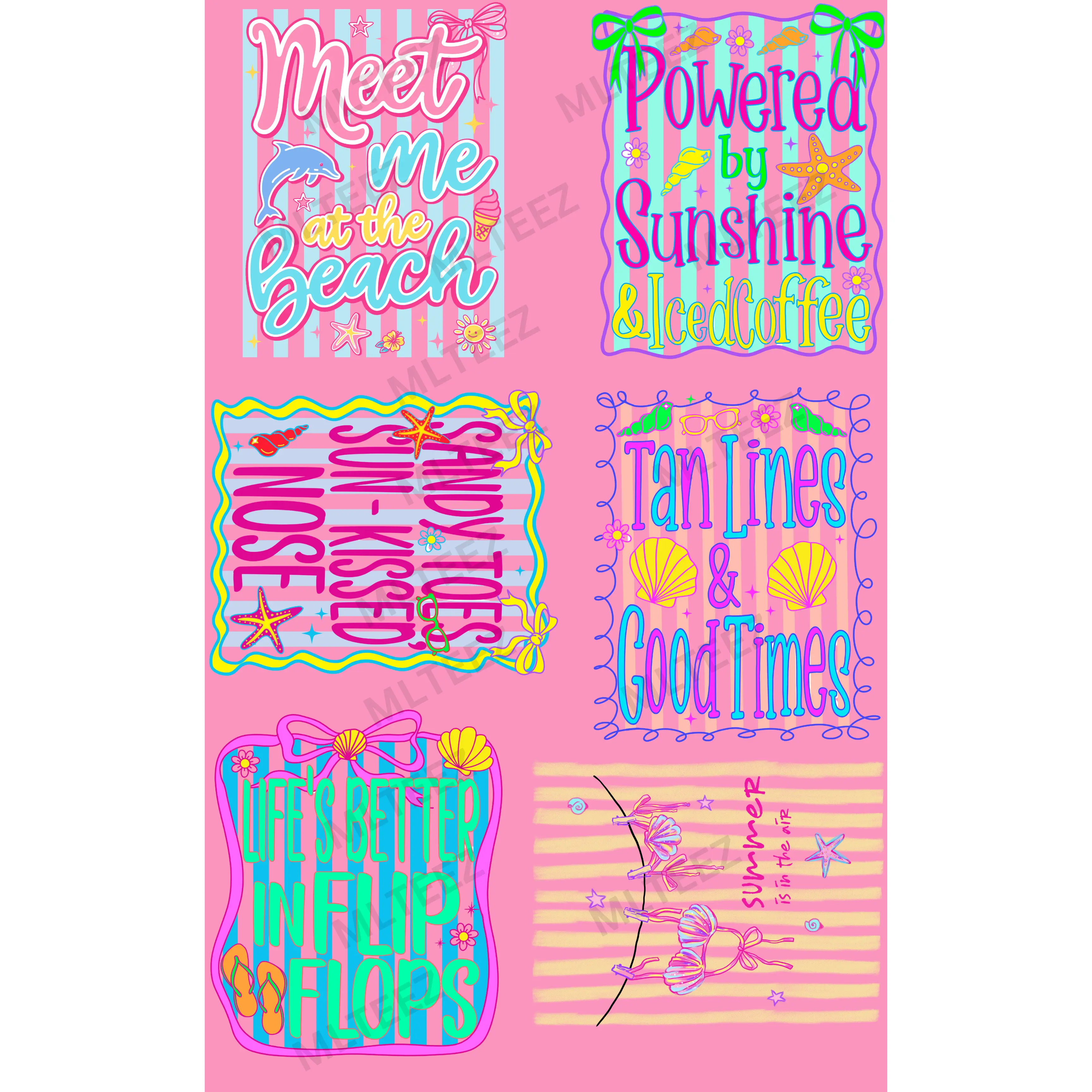 MEET ME AT THE BEACH (1) PREMADE GANGSHEET - 22X36 DTF TRANSFERS - DIRECT TO FILM