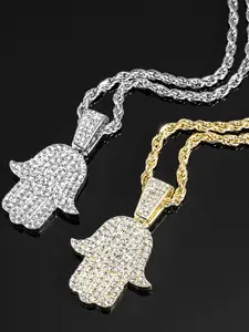 Full Drill Hip Hop Hand Pendant Necklace, Daily Commute Party Wear, Perfect Gift for Family Friends, Couple Style, Box Packaging