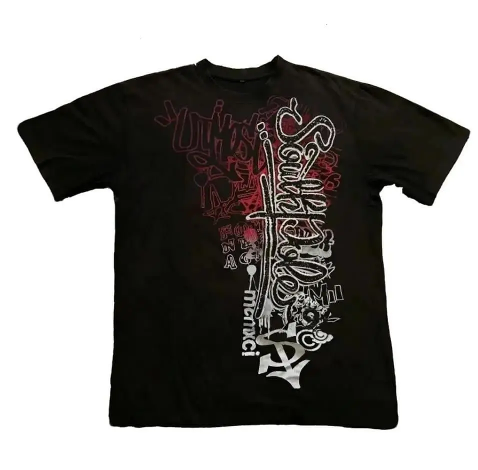 Black Streetwear Print Tee - Graffiti Y2K Retro Shirt