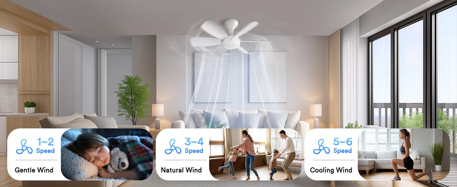Socket Ceiling Fan with Lights & Remote App, E26/E27 Base, Dimmable 3-Color, Reversible Motor, Easy Screw-in Installation for Bedroom, Living Room, Kitchen & Garage