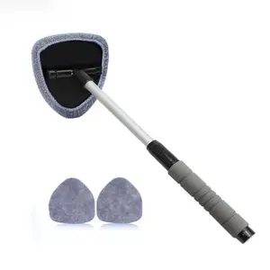 Car Windshield Cleaning Tool, Car Window Cleaner with 2 Washable Reusable Microfiber Pads, Extendable Long Handle Glass Wiper Cleaning Kit, Car Accessories Universal for Office and Home, Car Cleaning, Car Detailing Products