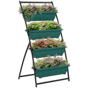 Raised Garden Bed, 4 Tier Vertical Garden Planter Set, 4 Outdoor Planter Boxes with Stand, Self Draining Design Elevated Garden for Vegetable, Flowers & Herbs, Green