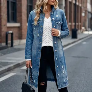 Women's oversized denim jacket - loose fitting long coat