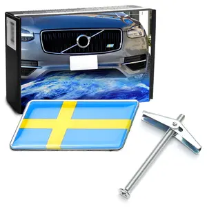 iJDMTOY Sweden Flag Emblem Badge w/Grille/Mesh Mount Toggle Bolt Anchor For Swedish Scandinavian Cars Volvo Saab Scania, etc