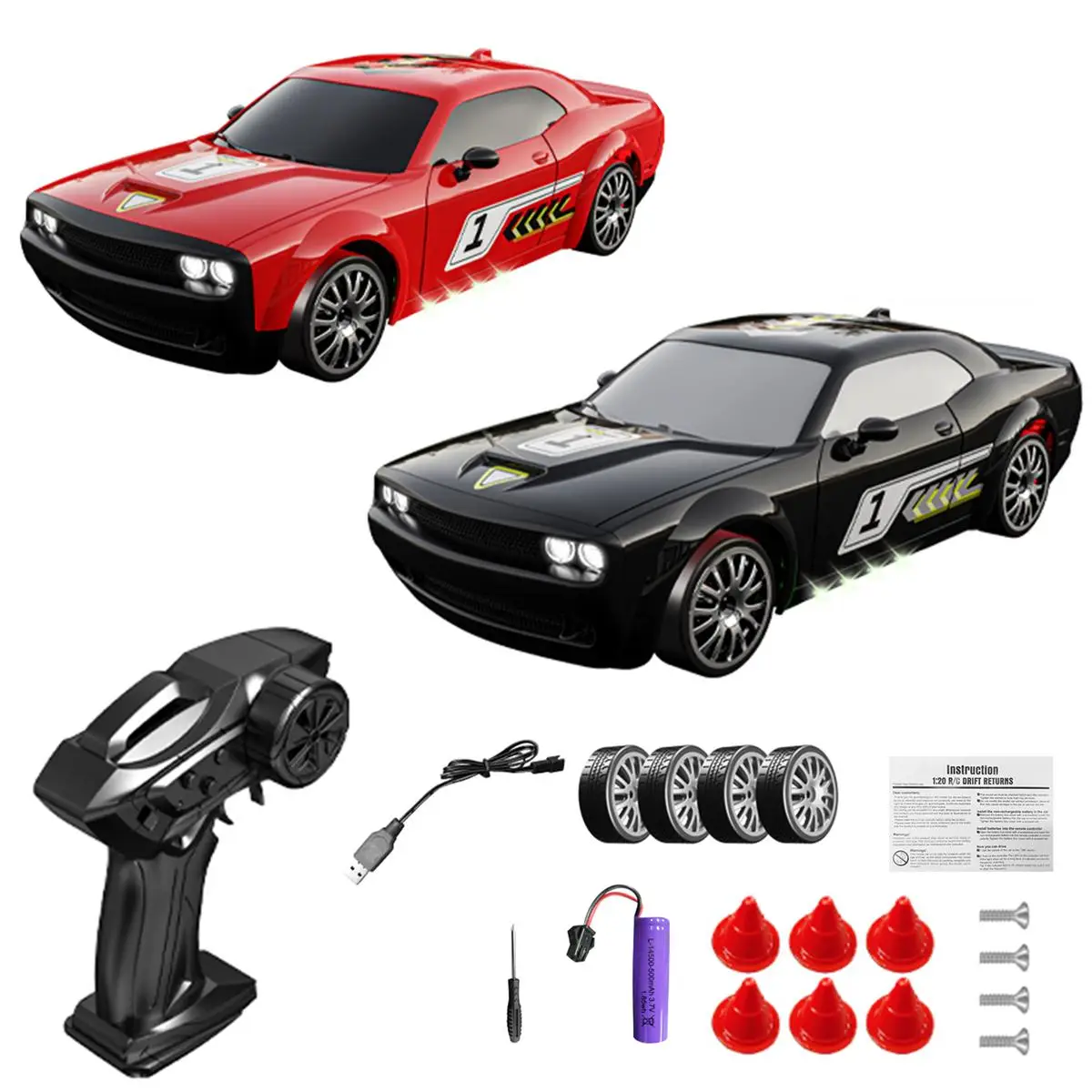 1:24 Scale RC High-speed Drift Car, 4WD Rapid Multifunction 2.4G Remote Control Signal Cool LED Lights, Gearbox Shock Absorption Racing, Festival Gift
