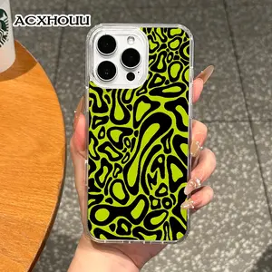 Girly Magnetic Case for iPhone11/12/13/14/15/16/17/promax, Neon Yellow Black Swirl Pattern MagSafe Ready, Slim Fit, Drop-Proof | Perfect for Soft Girl Aesthetic