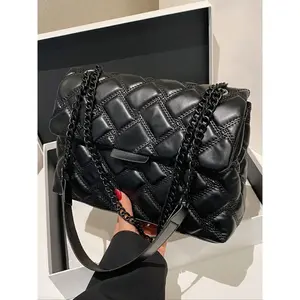 Women's Fashionable Quilted Chain Strap Crossbody Bag, Casual Solid Color Shoulder Bag for Daily Used, Trendy All-match Commuter Bag