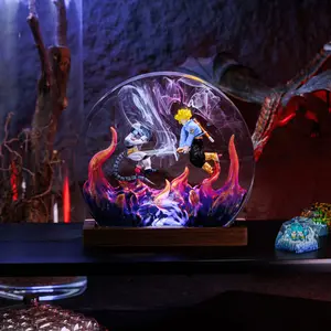 Dragon Ball Z Figurines, Trunks vs Frieza Figure With LED Light Inside, Resin and Wood Art, Unique Gift, Game Room Decor