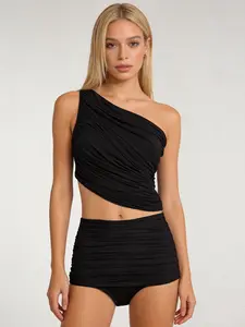 Women's High-Waisted Bikini Swimsuit Set, Sexy Backless Design, Plain Color, Fitted Style, Perfect for All Seasons, Casual Vacation Wear