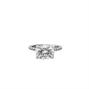 14K Gold 2.50 Carat Oval East West Moissanite Under Halo Eternity Engagement Ring