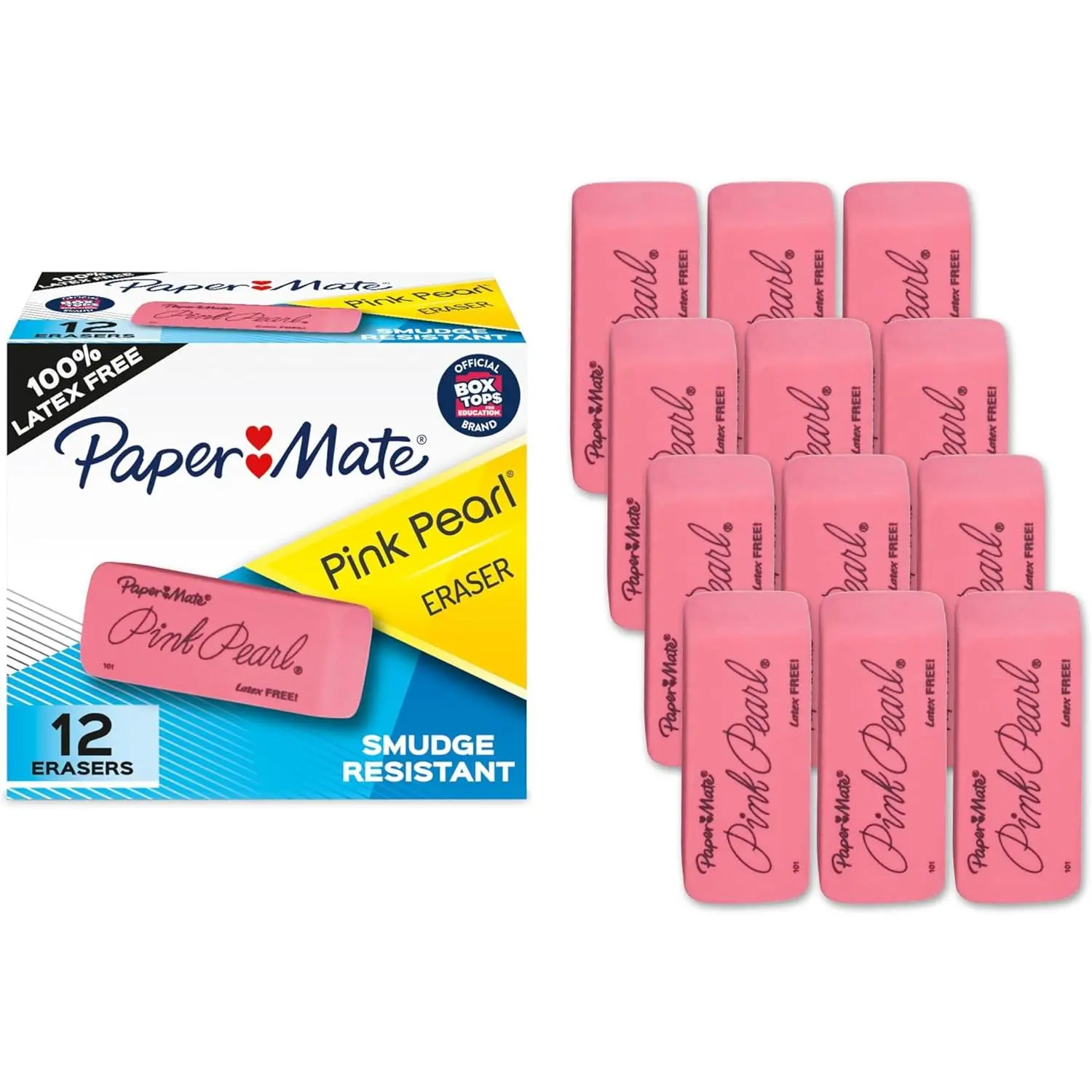 Pink Pearl Erasers Latex Free Smudge Resistant Erasers 12 Count Bulk Pink Rubber Pencil Erasers Back to School Supplies Classroom Teacher Supplies Drafting Drawing Writing Art Erasers