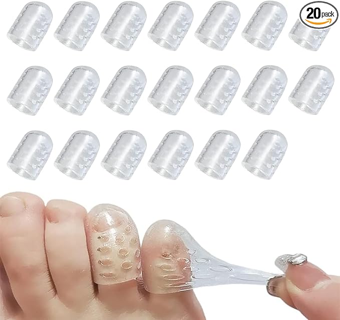 Silicone Toe Protectors 20Pcs, Gel Anti-Friction Toe Protector Breathable Toe Caps Guards for Men Women, Soft Clear Little Toe Covers Silicone Toe Sleeves for Corns, Blisters and Pain Relief