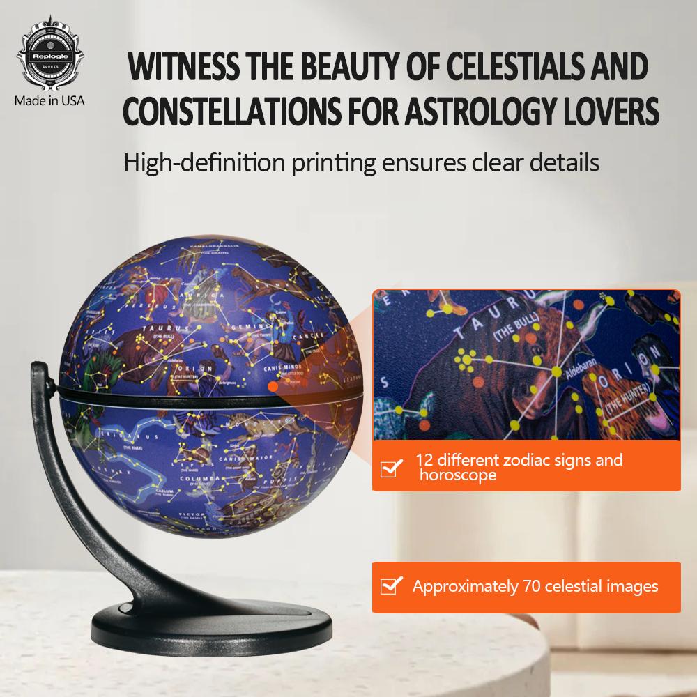Replogle 4.3 inch Mini Interactive Celestial 720° Rotating Astronomical Globe with Constellation Nebulae for Space Exploration and Astronomy Enthusiasts Made in USA