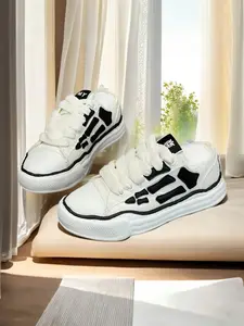 Colorblock Disappearing Sole Canvas Shoes, Thick Laces Design, Unisex Casual Versatile Sneakers, Sports Shoes, Men Women