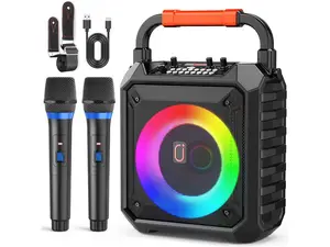 JYX Karaoke Machine for Adults & Kids with 2 Wireless Microphones, Portable Bluetooth Speaker with LED Lights, Supports USB/TF Card/AUX for Party