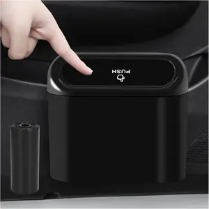 Mini Car Trash Can with Lid – Portable Leakproof Auto Garbage Bin with 15 Bags, Hanging Vehicle Organizer for Car, Office, Bedroom & Home Use (Black)