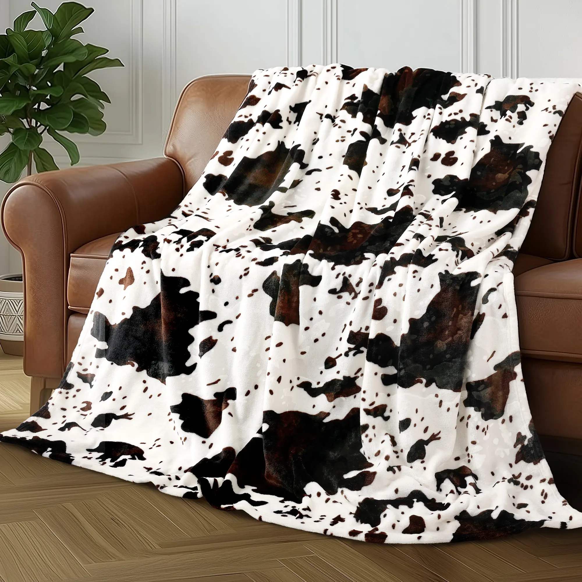 BLUNIQUE Cow Print  Blanket, Ultra Soft Plush Fleece Cozy Blanket for Couch, Bed and Travel, Low-Shed All-Season Western Farmhouse College Dorm Room Decor, Gift for Women and Teen Girls