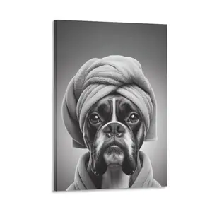 Boxer Dog Poster Canvas Wall Art Boxer in Bathrobe Bathroom Art Print Canvas Poster Bedroom Decor Sports Landscape Office Room Decor Gift Frames Ornaments maximalist wall art funny wall art Artistic Decoration Photo Frame-.
